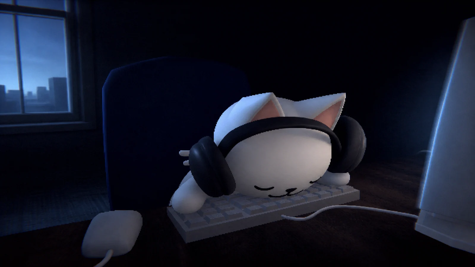 Gamer Cat asleep on the keyboard at dawn